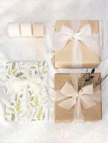 3件/組 白色高品質手工邊緣雪紡緞帶，適用於婚禮邀請函、新娘花束、禮物包裝、DIY手工藝、場景佈置、節日裝飾、房間裝飾、家居裝飾、辦公室裝飾、主題派對裝飾、聖誕裝飾 - 白色 - 查看 8