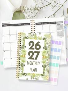 Planificador mensual A5 2026-2027, 1 pieza Planificador semanal y diario minimalista de 24 meses, calendario organizador para productividad, suministros para el hogar, la escuela y la oficina, regalos para adultos, regalos para maestros, regalos del Día de la Madre - verde - Ver 2