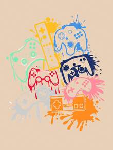 New Summer Tween Boy Graffiti Game Console Print Short Sleeve T-Shirt + Shorts 2 Pieces Set, Loose Casual Sports Outfit, Back To School - Multicolor - View 2