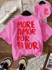 Camiseta de mujer, camiseta de manga corta con gráfico de estilo casual de calle, top de verano lindo - Rosa Fucsia 2 - Ver 3