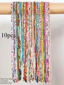 1 Set de cadena de cuentas de acrílico multicolor bohemio y arcoíris, joyería corporal, cadena para la cintura, regalo para mujeres, adecuado para decoración de vacaciones de verano en la playa - Multicolor - Ver 6
