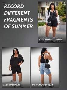 1pc Plus Size Sleeveless Sports Tank Top, Racerback Design, Casual Workout Yoga Outdoor Fitness Basic Solid Color Vest With Pocket At Back, Suitable For Spring, Summer, Autumn, Winter - Black - View 3
