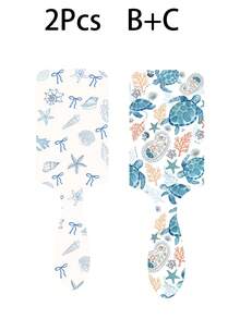 1 pieza Peine alisador de aire con cojín con diseño de tortuga marina azul de verano, Cepillo de mano grande con ventilación y diseño de concha marina de estilo universitario, Peine con diseño floral INS, Regalo de cumpleaños y festividades para familiares y amigos - Multicolor - Ver 17