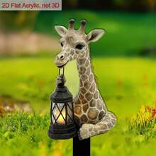 1pc 2D Acrylic Garden Decor Stake, With Pointed Base Giraffe Shaped Design, Lantern Decor, Ideal For Lawn & Yard Beautification, Perfect For Plant Lovers & Outdoor Decor, 2D Flat Design - Multiple Styles - View 2