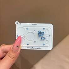 Miếng dán màn hình cao cấp đính đá xanh hình kim cương, tương thích với Apple 17Pro/17PROMax, trong suốt, độ phân giải cao, không có lớp vỏ bảo vệ, chống rơi vỡ, có keo dán chắc chắn, miếng dán bảo vệ ống kính đính đá, chống trầy xước cho ống kính camera. - Phim dán kính hình trái tim kim cương xanh - Xem 3