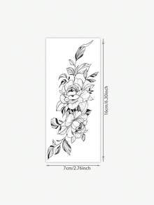 1张玫瑰花线条图案临时纹身贴纸，防水持久，可贴于手臂/肩膀，ins风 - 黑色 - 查看 15