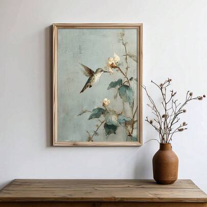 1 pieza Cartel de lienzo con pintura de colibrí floral vintage con/sin marco, arte de pared rústico minimalista de pájaro antiguo para decoración de apartamento, sala de estar, dormitorio, decoración del hogar moderna