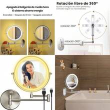 Espejo para Baño con Luz LED Espejo de Maquillaje con Aumento 1X/5X Antiempañante y Giratorio 360° Espejo Redondo con Brazo Extensible y Luz Blanca Regulable Recargable para Tocador - como en la imagen - Ver 1