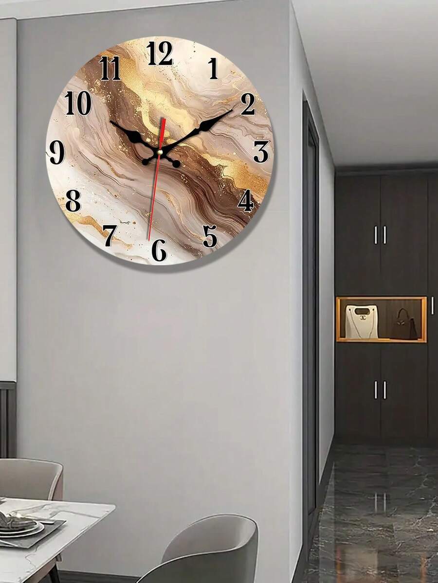 Elegant Gold & Brown Swirl Wooden Wall Clock - Silent, Round Analog Display Suitable For Living Room, Kitchen, Office - 10 Inch, 12 Inch Size Options - Requires AA Battery (Not Included), Wall Decor Clock - Multicolor - View 1