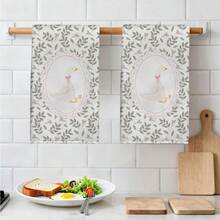 MEMNUN 2件裝復古草葉圓邊蝴蝶結鴨子印花廚房毛巾 15.75*23.62英吋(40*60公分)超細纖維手巾洗碗巾居家廚房餐廳禮品裝飾巾四季通用洗碗巾、手巾、洗碗布家居裝飾、廚房裝飾、浴室裝飾 - 彩色 - 查看 6