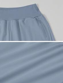 NcmRyu 1pc Women Solid Color Side Zipper Pocket Lined Sports Shorts - Dusty Blue - View 4