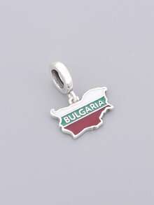 1 Mặt dây chuyền hình bản đồ và cờ Bulgaria bằng bạc Sterling 925, hạt trang sức tráng men lưu niệm du lịch, phù hợp với vòng tay, không gây dị ứng. - Bạc - Xem 2