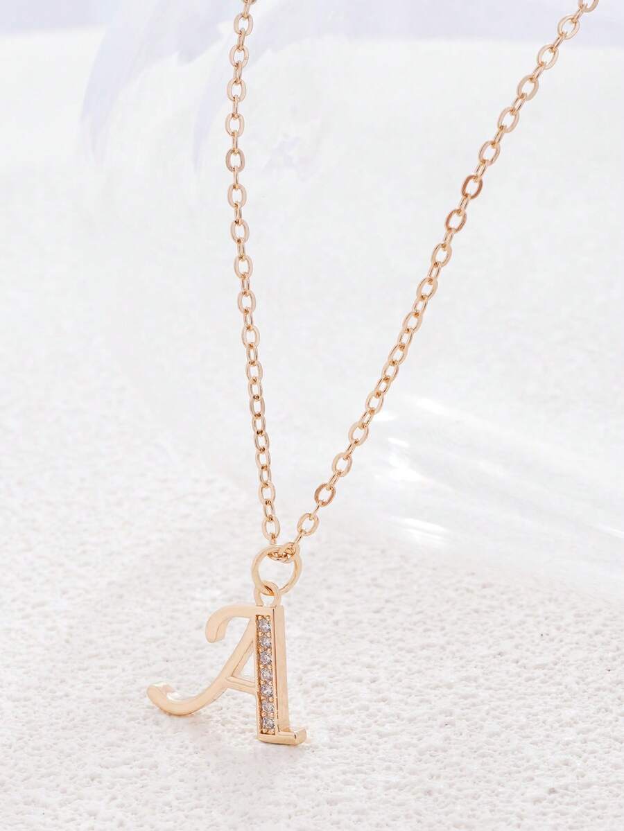 1pc Minimalist 26 Letter Copper Pendant Necklace With Rhinestones, Elegant Gift For Birthday, Valentine's Day - Multicolor - View 1