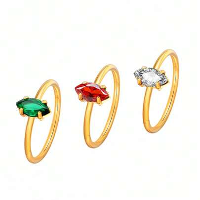 Nhẫn mạ vàng đính đá mắt ngựa Zirconia chất lượng cao, không phai màu, kiểu dáng phổ biến ở châu Âu và Mỹ, trang sức cá nhân hóa thời trang bán sỉ
