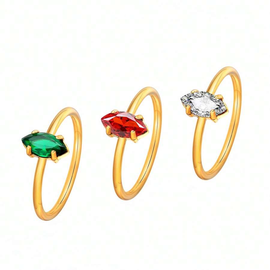 Nhẫn mạ vàng đính đá mắt ngựa Zirconia chất lượng cao, không phai màu, kiểu dáng phổ biến ở châu Âu và Mỹ, trang sức cá nhân hóa thời trang bán sỉ