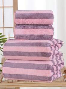 3/1pc(S) Coral Fleece Striped Bath Towel/Hand Towel, Coral Fleece Soft Quick-Dry Face Towel, Beach Towel, Soft Bathroom Bath Towel, Suitable For Bathroom, Hotel, Gym, Travel, Gift, Salon, Sports, Outdoor, Beach, School, Back To School, Travel Accessories, Home Essentials, Towel, Skin Care - Multicolor - View 6