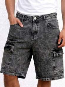 Men's Denim Cargo Shorts Streetwear - 石墨 - 查看 6