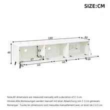 TV Stand Measuring 180 X 40 X 48 Cm With 3 Hinged Doors, Low Style, TV Stand, Cabinet, Living Room Furniture, Patterned Design, White Color, Suitable For TVs Up To 80 Inches, Large Storage Space, Made Of MDF. - 白色 - 查看 4