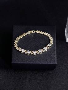 1 chiếc vòng tay thiết kế mới đính đá Zirconia, mạ đồng, kiểu dáng thời trang, dây xích thường, sang trọng, phù hợp cho cả nam và nữ. - Vòng đeo tay - Xem 6