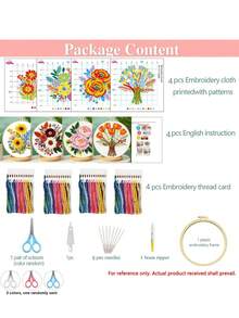 1 Set de Kit de Punto de Cruz Floral, Incluye Patrones de Peonía, Tulipán, Margarita, 11CT para Principiantes, con Marco de Bordado, Tijeras, Enhebrador, Descosedor, Tela, Hilo, Regalo Creativo de Decoración del Hogar - Multicolor - Ver 18