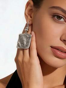 1 Pair Fashionable Creative Foil Texture Versatile Elegant Dangle Earrings, Suitable For Daily Wear And Parties - Silver - View 3