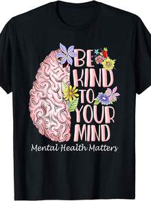 Plus Size - Plus Size - Camiseta negra de mujer que promueve la conciencia de la salud mental, con un cuello redondo, hecha de tela 180G, lavable en máquina, y ideal para, fiestas y competiciones - Negro - Ver 2