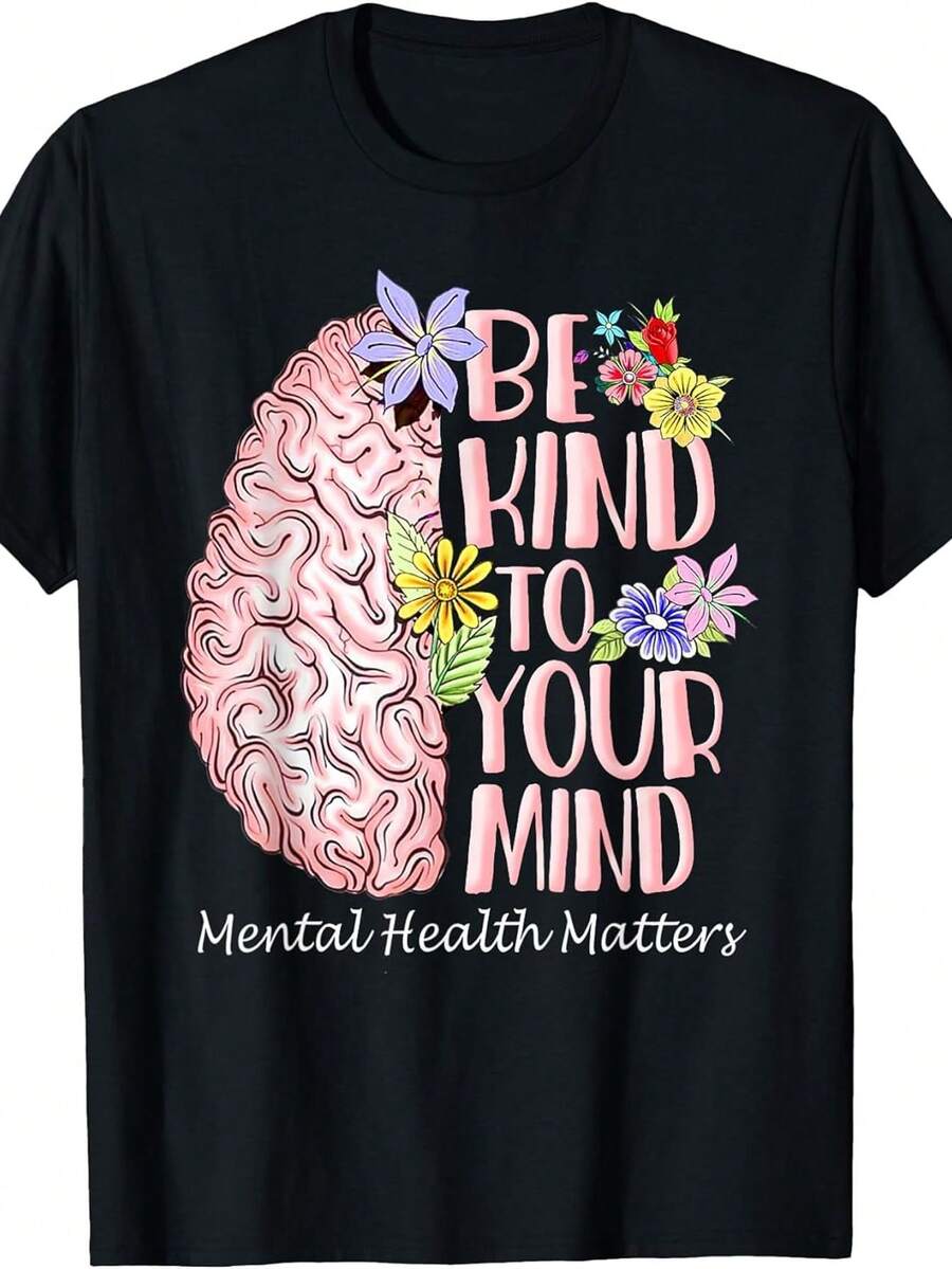 Plus Size - Plus Size - Camiseta negra de mujer que promueve la conciencia de la salud mental, con un cuello redondo, hecha de tela 180G, lavable en máquina, y ideal para, fiestas y competiciones