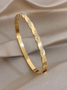 1 Peça Bracelete Dourado 18K Revestido em Aço Inoxidável, Minimalista com Zircônia Incrustada, Bracelete para Meninas, Joias de Aço Inoxidável, Joias Banhadas a Ouro, Adequado para Uso Diário, Festas, Acessórios de Verão, Joias de Praia, Presentes para o Dia das Mães, Presentes de Aniversário, Presentes para Namorada, Joias Boho - Multicolorido - Visão 12