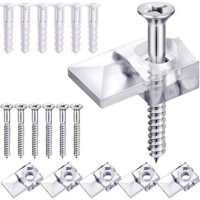 20 Pack Mirror Holder Clips For 6 Mm Glass Wall Mounting Hanging Kit, Retainer Fasteners With Screws Anchors For Cabinet Door Fixing Classic Style Secure Grip