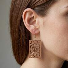 8 Pairs Laser Cut Geometric Hollow Carved Wooden Rectangular Octagonal Rhombus Multi-Pattern Women's Earrings - 8 Pairs - View 8