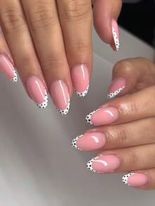 Mejora instantáneamente tu apariencia con 24 piezas de uñas postizas con forma ovalada y cuadrada, estilo Y2K, lindos lunares negros, estilo francés blanco y rosa. Uñas postizas de cobertura completa para mujeres y niñas, incluye salón de uñas con 1 pieza de gel de gelatina y 1 lima. Envío aleatorio de gel de gelatina. - Blanco - Ver 1