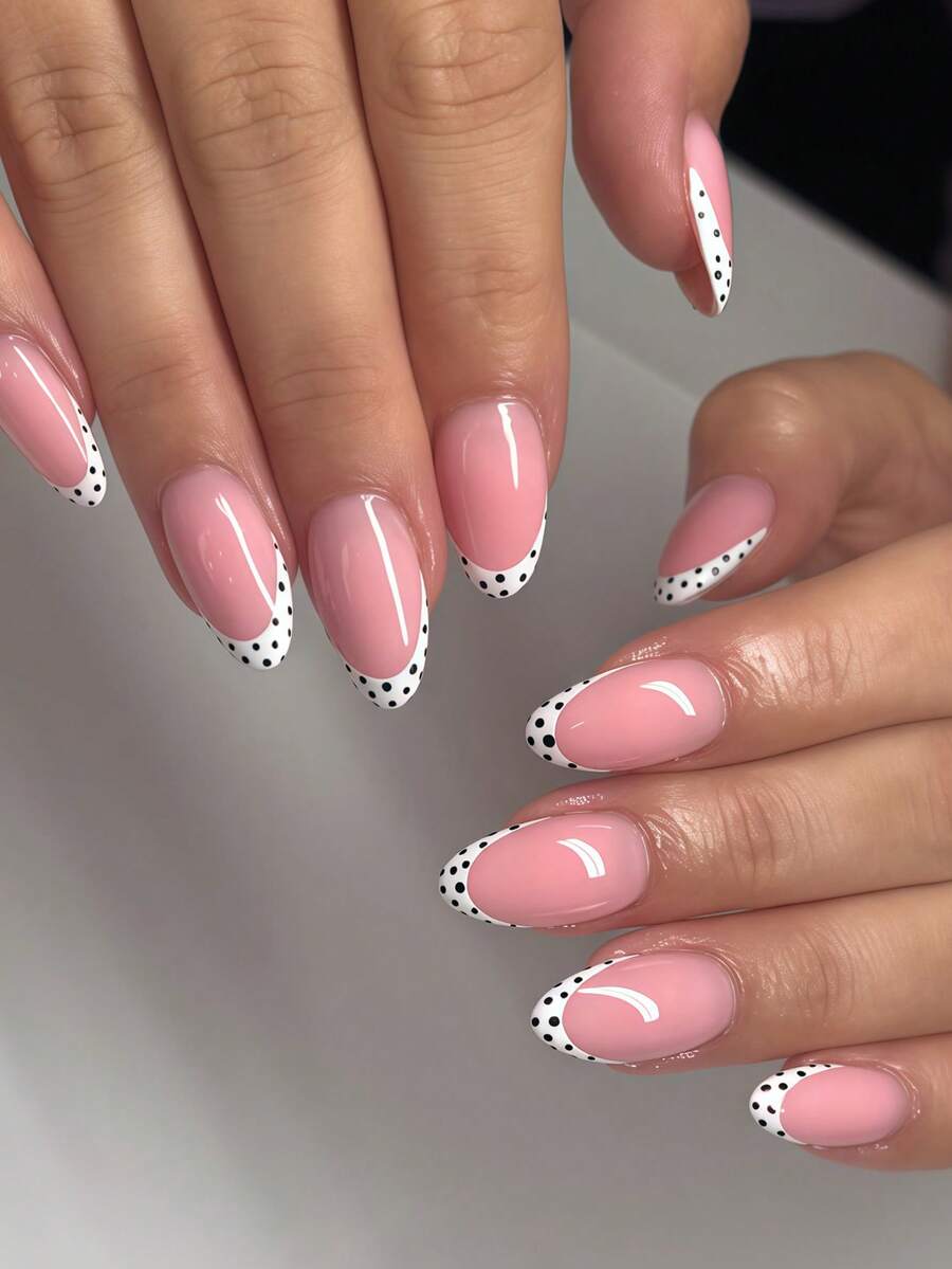 Mejora instantáneamente tu apariencia con 24 piezas de uñas postizas con forma ovalada y cuadrada, estilo Y2K, lindos lunares negros, estilo francés blanco y rosa. Uñas postizas de cobertura completa para mujeres y niñas, incluye salón de uñas con 1 pieza de gel de gelatina y 1 lima. Envío aleatorio de gel de gelatina. - Blanco - Ver 1