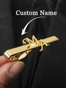 Customized Name Tie Clip, Personalized Elegant Gentleman Tie Clip, Father's Day Tie Clip, Stainless Steel Name Plate Tie Clip, Minimalist Style Accessory, Gift For Men, Valentine's Day Gift, Father's Day Gift - Multicolor - View 2