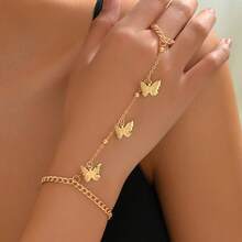 Fashionable Vintage Butterfly Pendant Chain Finger Bracelet - 金色 - 查看 2