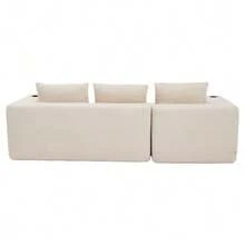258 Cm Wide, Fully Folded L-Shaped Sofa With Three Cushions – A Classic, Minimalist And Comfortable Sofa, Perfect For Small Living Rooms And Apartments. - 米色 - 查看 10