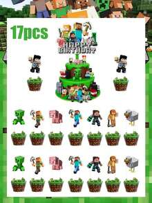 Minecraft 我的世界主题生日派对用品套装，包含生日快乐横幅、一次性纸盘、纸杯和餐巾纸，以及像素风我的世界主题派对装饰品，适合生日派对、游戏派对等场合，一次性餐具，易于组装和清洗，适合室内外派对，是我的世界粉丝的绝佳礼物。 - 多款多色 - 查看 11