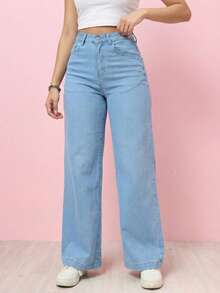 High-Waisted Wide-Leg Jeans, Ultra Comfortable For An Impeccable Everyday Look. - Pale Blue ZR113 - View 10