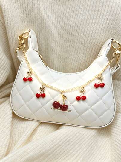 Bolso de cadena de cereza 3 en 1, bolso de cadena de cereza de moda, accesorios de bolso de cadena, material de aleación, cadena colgante, bolso colgante de equipaje de viaje, bolso de joyería, bolso de cadena conectado, bolso colgante, bolso colgante, bolso amuleto, accesorios colgantes decorativos, adecuado para diversas decoraciones de bolsos, regalo de vacaciones