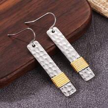 Women's Hanging Long Earrings, Handmade Hammered, Dual-Tone Design, Bohemian Style Earrings - Two-color - View 3