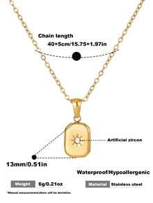 1 pieza Collar colgante cuadrado con circonita cúbica blanca brillante de acero inoxidable dorado, regalo de joyería elegante para mujeres, para uso diario - Dorado - Ver 5