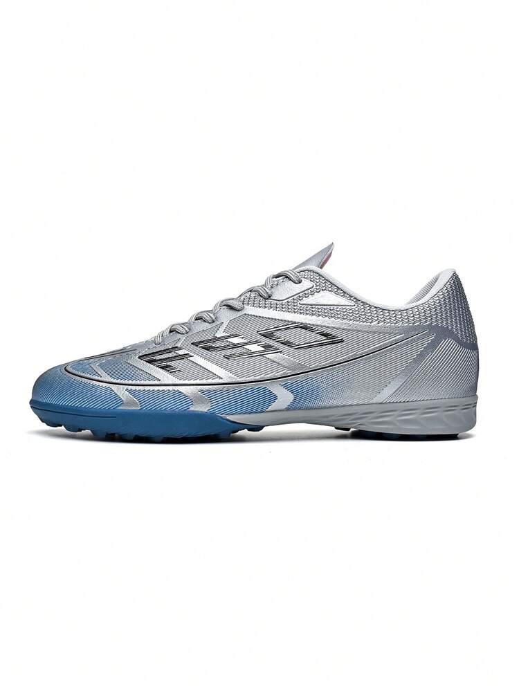 1 par de zapatos de fútbol de caña baja para hombres, zapatos de fútbol casuales con cordones y estilo chino a rayas de TPU, adecuados para todas las estaciones - Plateado - Añade 12
