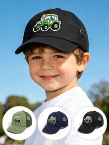 1 pieza Gorra de béisbol con malla y estampado de tractor de granja para niños, sombrero transpirable y ajustable para uso al aire libre y diario - 1PC - Ver 1