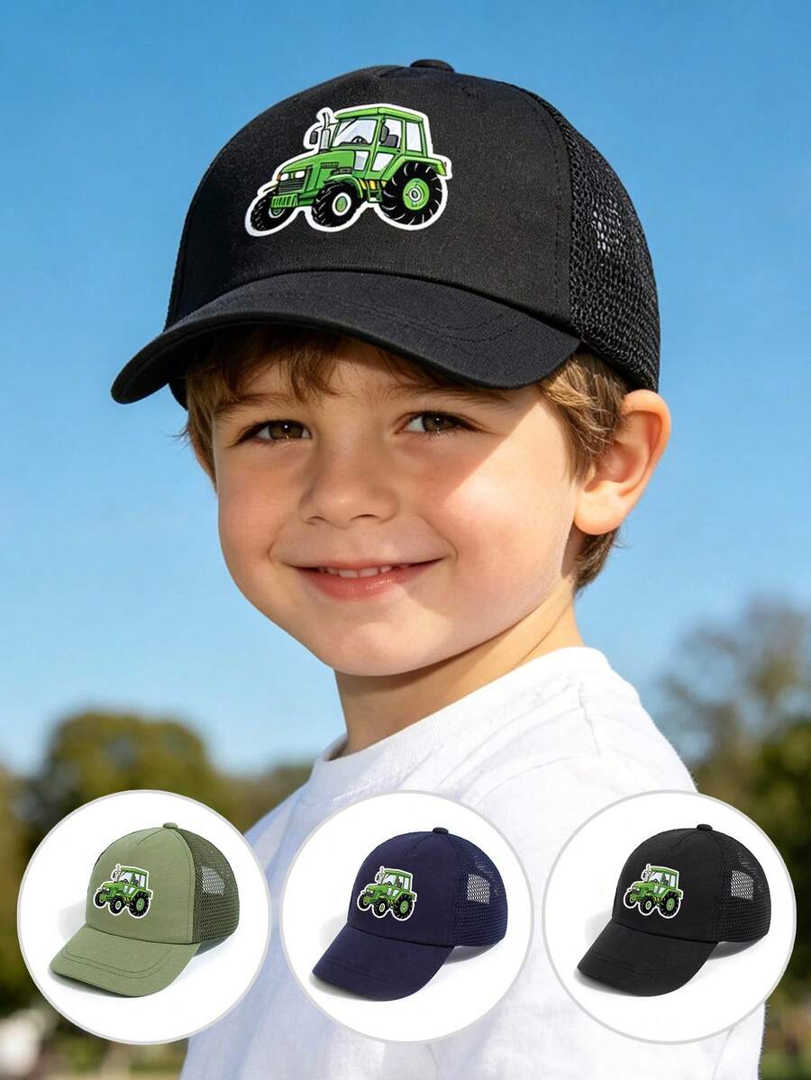 1 pieza Gorra de béisbol con malla y estampado de tractor de granja para niños, sombrero transpirable y ajustable para uso al aire libre y diario - 1PC - Ver 1
