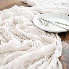 1pc Ivory Table Cloth, 13ft (4m) Farmhouse Table Runner, 157 Inch (400cm) Spring Decor Easter Dining Table Center Piece, Wedding Boho Baby Shower Birthday - White - View 3