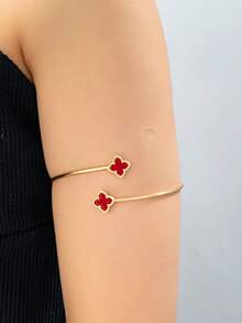 1pc Fashionable Lucky Red Four-Leaf Clover Bangle, Suitable For Daily Wear And Parties - Multicolor - View 6