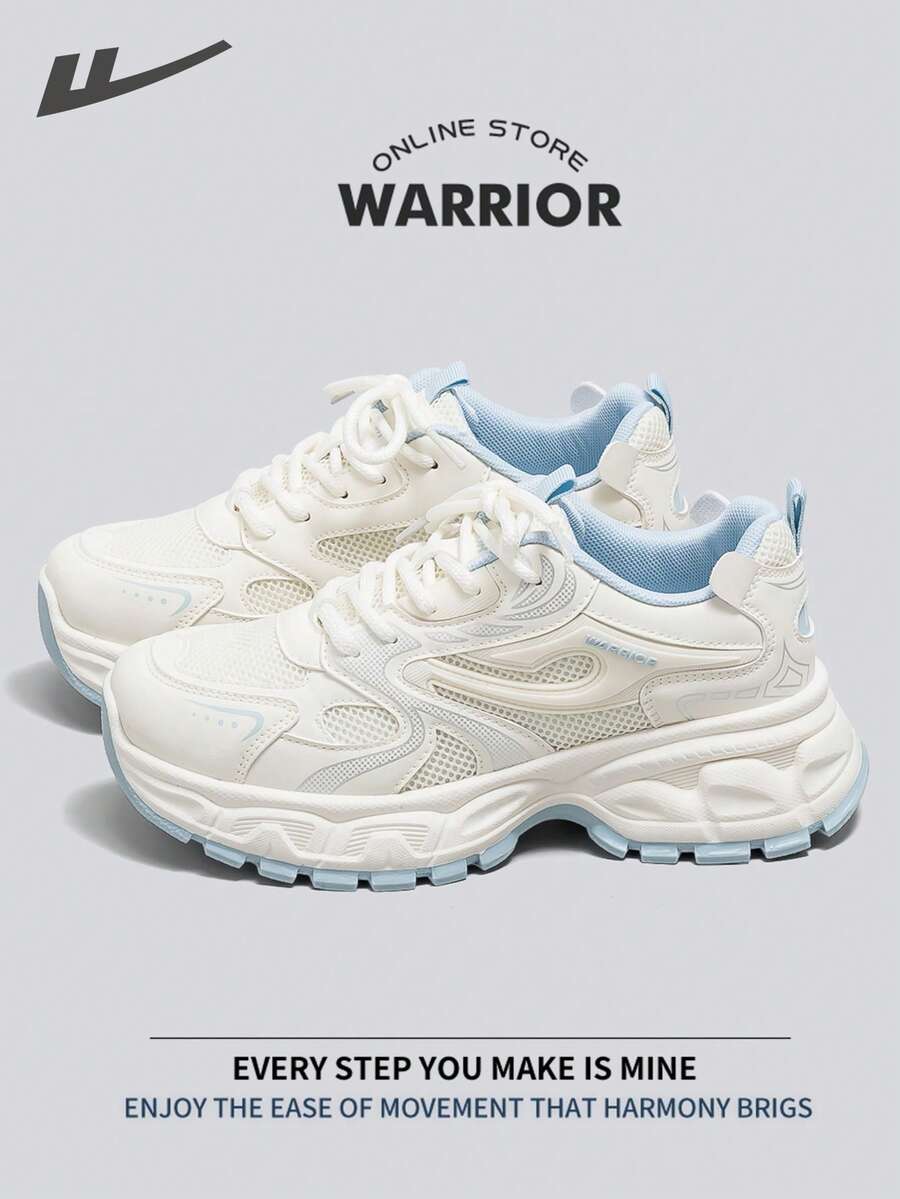 女款 Warrior 舒适街头风厚底鞋,春夏舒适跑步鞋,简约休闲又不失时尚感,四季皆宜,耐磨耐穿,适合全天穿着的训练鞋 - 米/淺藍 - 查看 1