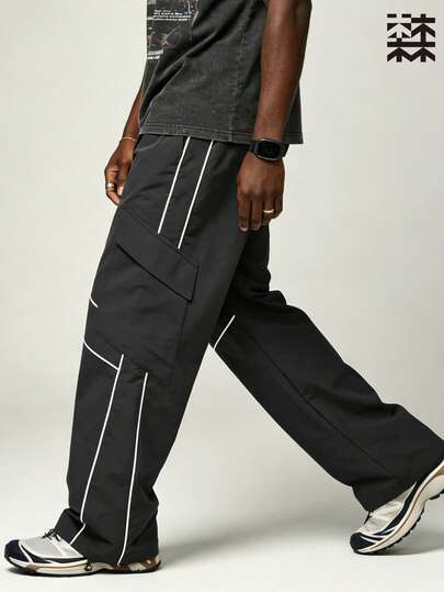 mulinsen Pantalones cargo de estilo callejero holgados para hombres, diseño de cintura con cordón, transpirables y de secado rápido, para deportes al aire libre