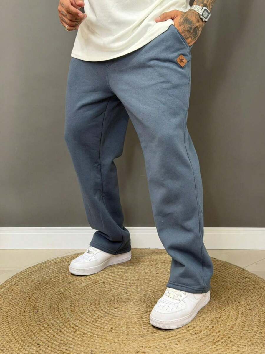 Men's Oversized Baggy Straight Leg Sweatpants With Fleece Lining - Màu xanh bụi bặm - Xem 1