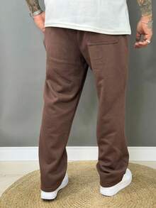 Men's Oversized Baggy Straight Leg Sweatpants With Fleece Lining - Rust Brown - View 5