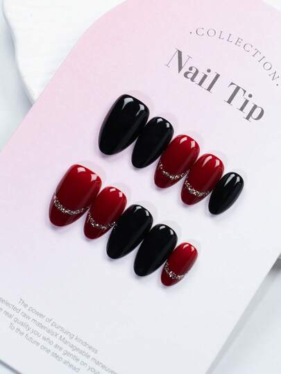 JNHK Enhance Your Temperament, 10 Pieces, Pure Handmade Short Press Fake Nail Set, Sweet Girl Nail Art, Short Almond Shaped, Suitable For Women And Girls To Wear At Holiday Parties, Pure Handmade Reusable Fake Nails, Including 1 Mini Nail File And 1 Self-Adhesive Label